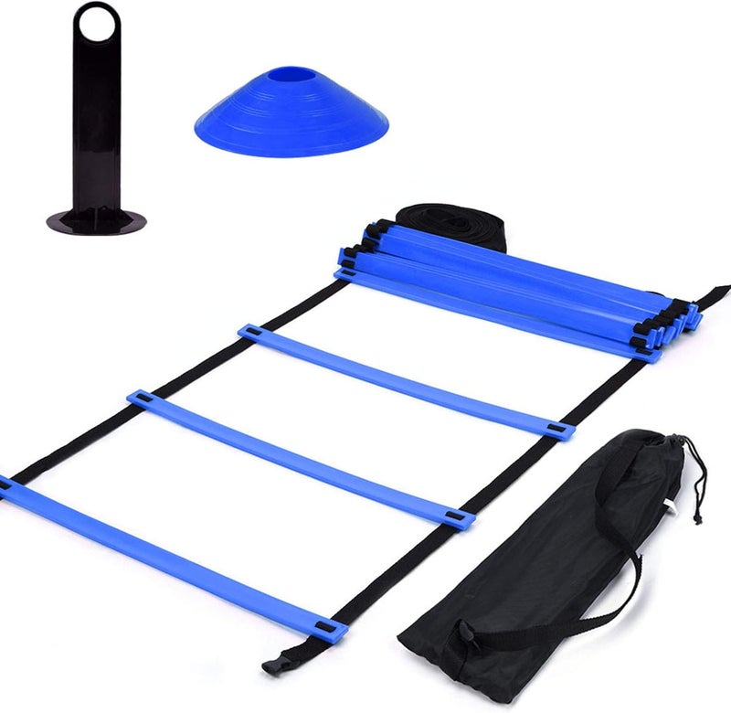 woobles Speed Agility Train Kit, 19Ft Speed Agility Ladder Set with Flat Ladder and 10pcs Disc Cones for Athletic Fitness Training (Blue) - Image 1