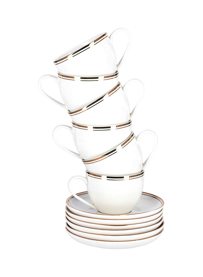 Royalford 12-Piece Newbone Cup With Saucer Set White/Gold 8.7x7cm - Image 1