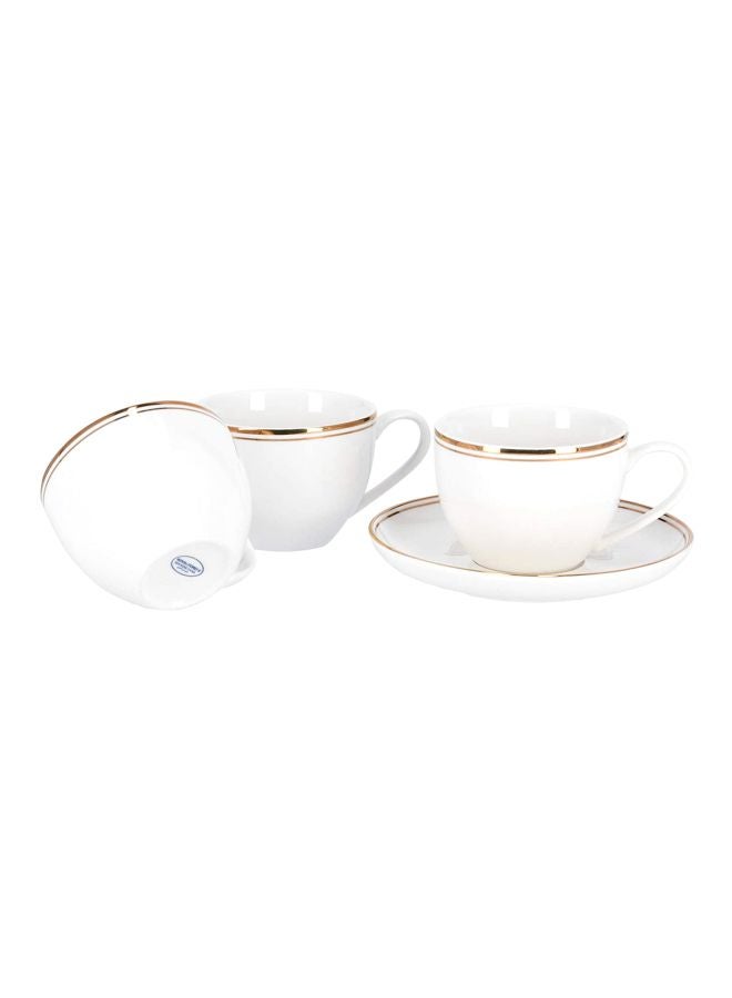 Royalford 12-Piece Newbone Cup With Saucer Set White/Gold 8.7x7cm - Image 3