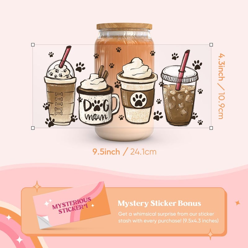 Kaciola 10 Sheets UV DTF Cup Wraps for 16 oz- Coffee Theme UV DTF Stickers, 1 Sheet Mysterious Pattern Transfer, Rub on Transfers Stickers for 16 oz Libbey Glasses Crafting - Image 5