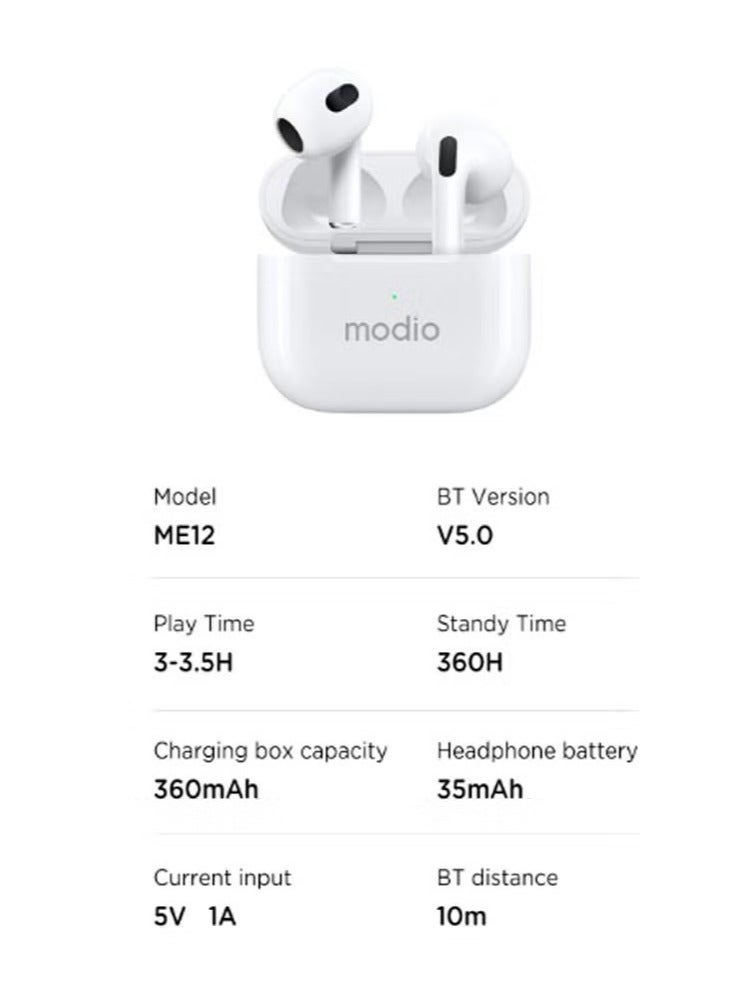 modio ME12 Bluetooth Wireless Earphones for Android & iOS – Premium Sound Quality, Comfortable Fit, Sweatproof, Long Battery Life, Hands-Free Calls, Compact Design, Ideal for Sports and Travel - Image 4