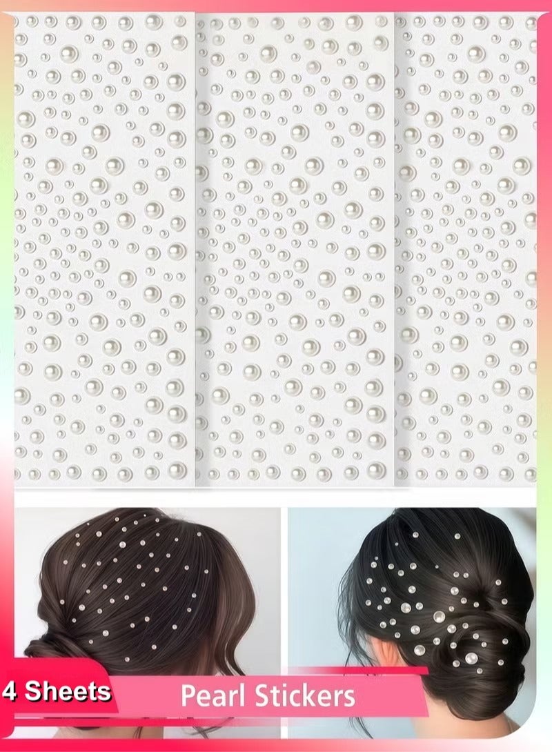 4 Sheets Self-Adhesive Pearl Stickers, Flat Back White Pearls in Mixed Sizes, Makeup & Nail Art DIY Craft Accessories for Festival, Phone, Frame Decoration (Beige) - Image 1