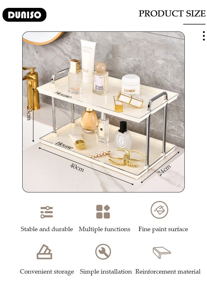 DUNISO 2-Tier Bathroom Counter Organizer, Makeup Countertop Organizer Perfume Tray for Cosmetics Vanity, Standing Vanity Tray for Bathroom Organization and Decor, Spice Rack Organizer for Cabinet - Image 4