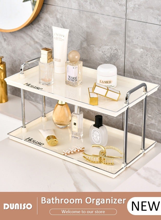 DUNISO 2-Tier Bathroom Counter Organizer, Makeup Countertop Organizer Perfume Tray for Cosmetics Vanity, Standing Vanity Tray for Bathroom Organization and Decor, Spice Rack Organizer for Cabinet - Image 1