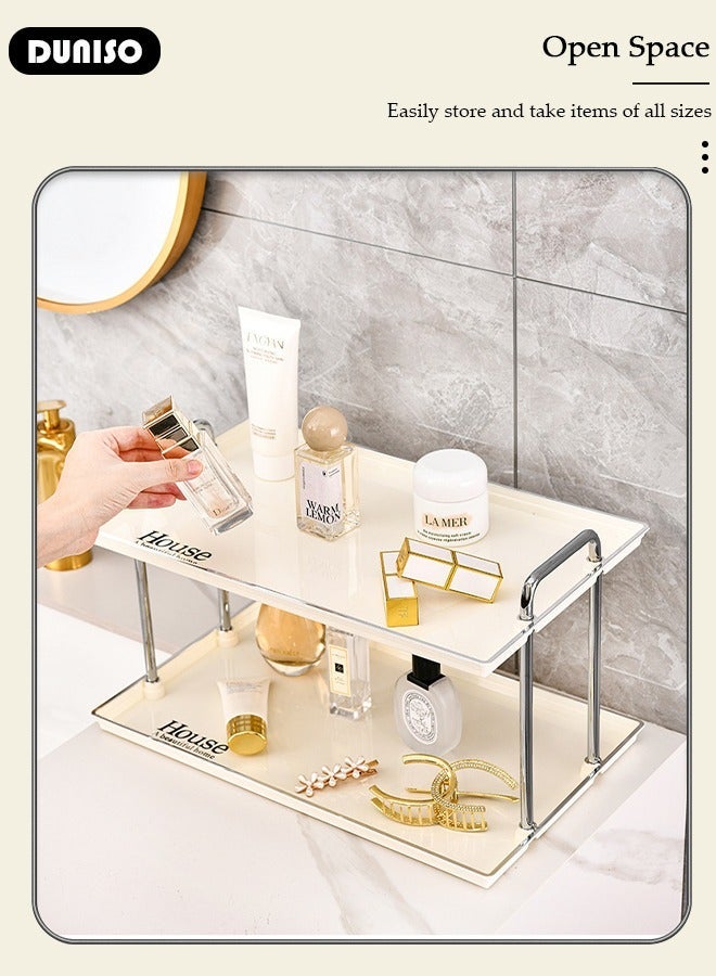 DUNISO 2-Tier Bathroom Counter Organizer, Makeup Countertop Organizer Perfume Tray for Cosmetics Vanity, Standing Vanity Tray for Bathroom Organization and Decor, Spice Rack Organizer for Cabinet - Image 3