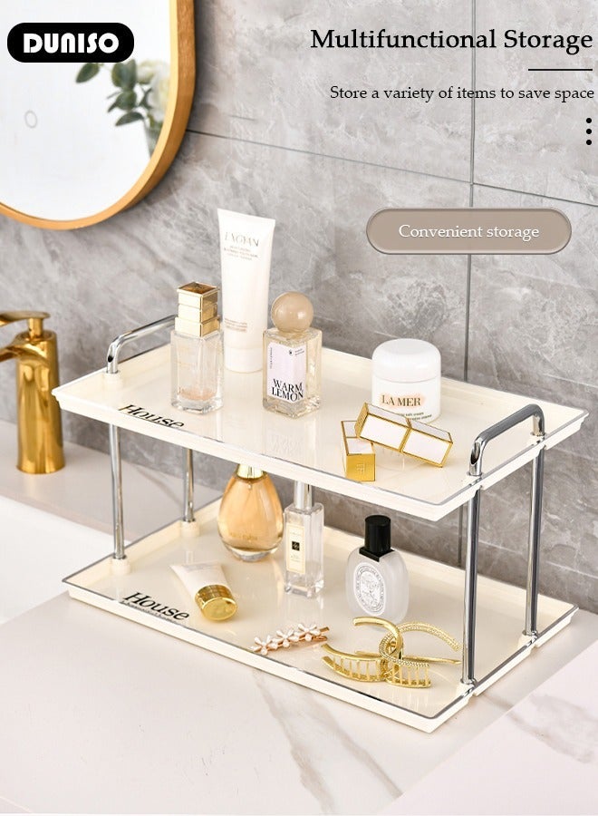 DUNISO 2-Tier Bathroom Counter Organizer, Makeup Countertop Organizer Perfume Tray for Cosmetics Vanity, Standing Vanity Tray for Bathroom Organization and Decor, Spice Rack Organizer for Cabinet - Image 2