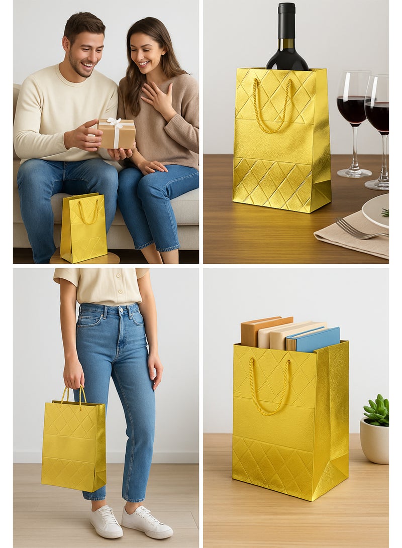 Toshionics 12 PCS Set Luxury Metallic Gold Gift Bags, Premium Quilted Diamond Embossed Paper Bags with Smooth Center Band, Shiny Golden Rope Handles, and Wide Gusset | Birthday, Anniversaries, Baby Shower, Chrsitening, Elegant Party, Wedding, Corporate Gift Packaging – 26×12×32CM- MI-80253 - Image 2