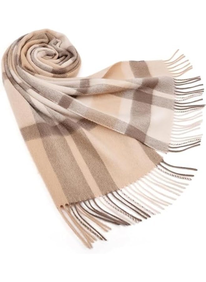 Womens  Plaid Winter Scarves Blanket for Women Tassel Warm Soft Large Long Shawl Scarves Chunky Lattice Scarf (Camel) - Image 3
