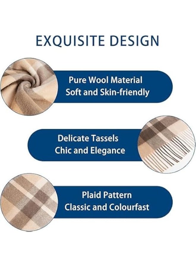 Womens  Plaid Winter Scarves Blanket for Women Tassel Warm Soft Large Long Shawl Scarves Chunky Lattice Scarf (Camel) - Image 2