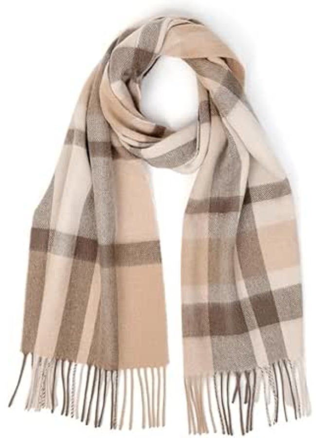 Womens  Plaid Winter Scarves Blanket for Women Tassel Warm Soft Large Long Shawl Scarves Chunky Lattice Scarf (Camel) - Image 1