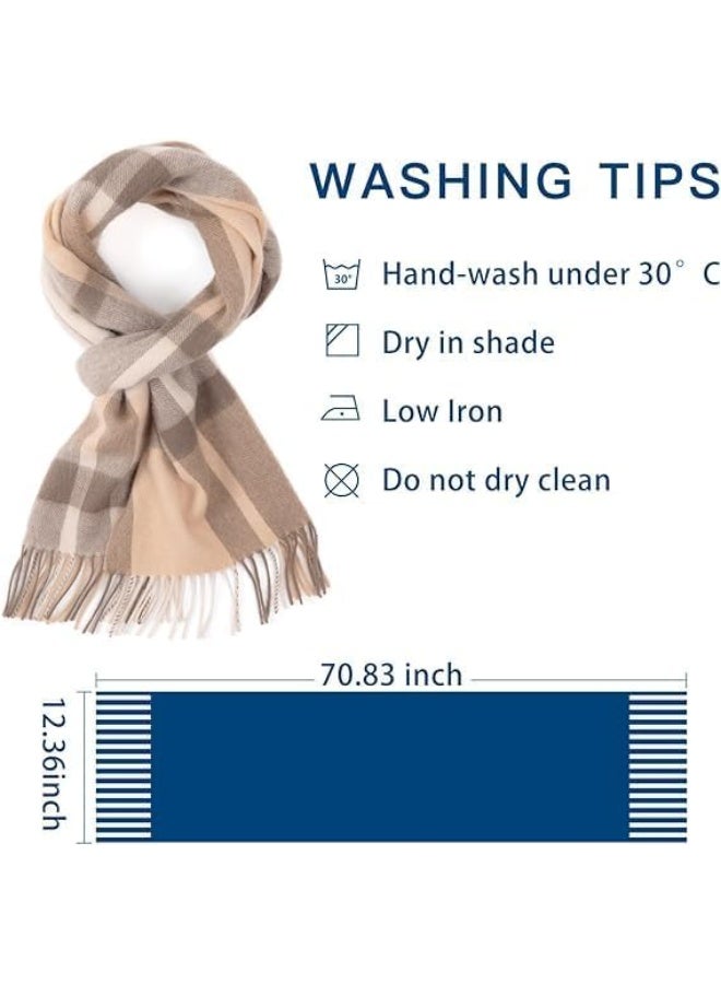 Womens  Plaid Winter Scarves Blanket for Women Tassel Warm Soft Large Long Shawl Scarves Chunky Lattice Scarf (Camel) - Image 5