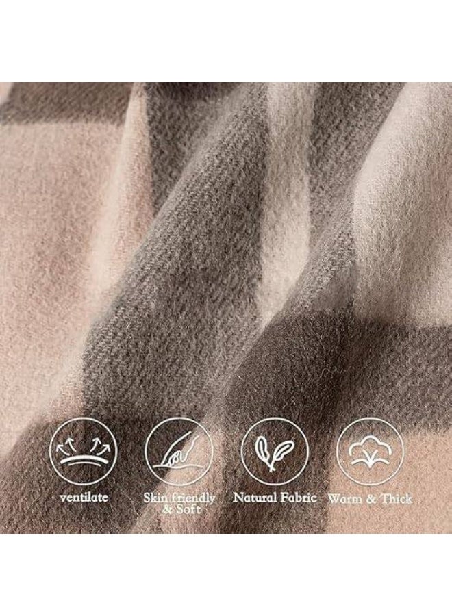 Womens  Plaid Winter Scarves Blanket for Women Tassel Warm Soft Large Long Shawl Scarves Chunky Lattice Scarf (Camel) - Image 4