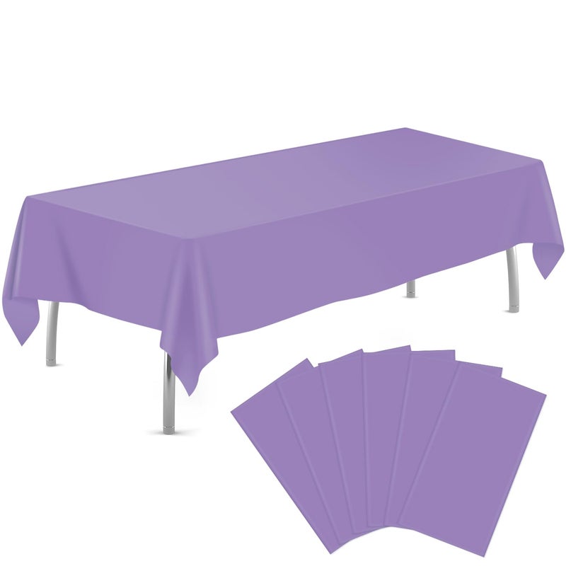 tujol Lavender 6 Pack Plastic Table Cloth 54 x 108 Disposable Tablecloths Rectangle Table Cover Plastic Tablecloths for Parties