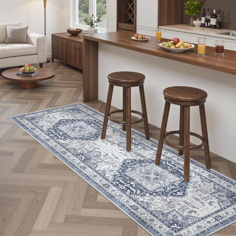 Madane Washable Runner Rug 2x6, Ultra-Thin Non-Slip Non-Shedding Hallway Runner, Stain Resistant Kitchen Mat Entryway Carpet Runner, Vintage Pet Friendly Low Pile Runners (2x6ft, Navy/White) - Image 1