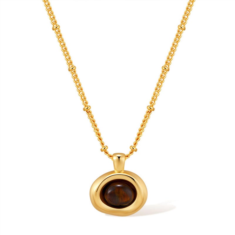 Jean Beau Gold Natural Tigers Eye Stone Pendant Necklaces for Women, Chunky Brown Gemstone Dangle Necklace Wedding Prom Fashion Jewelry Gifts - Image 1