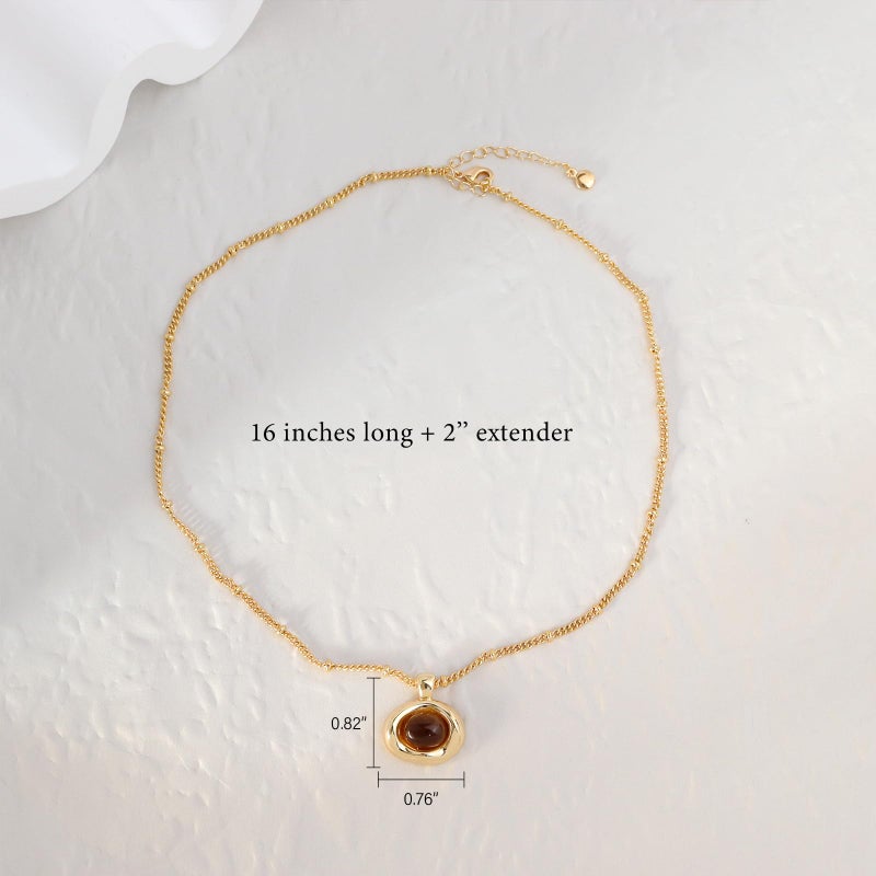 Jean Beau Gold Natural Tigers Eye Stone Pendant Necklaces for Women, Chunky Brown Gemstone Dangle Necklace Wedding Prom Fashion Jewelry Gifts - Image 3