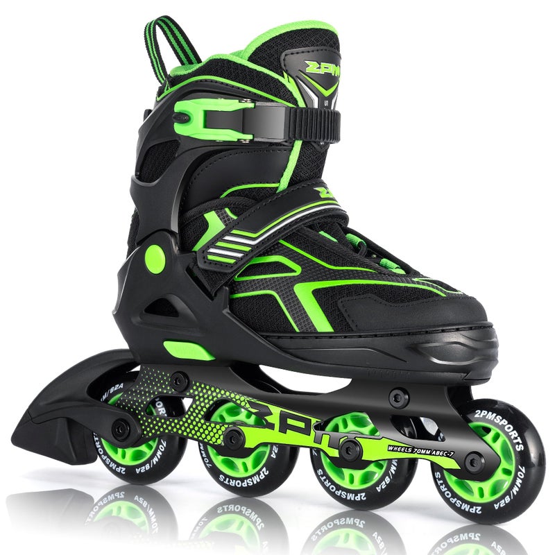 2PM SPORTS Torinx Boys Adjustable Inline Skates Fun Beginner Roller Skates for Kids Youth Girls Men and Women Green Small