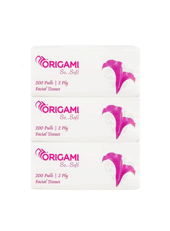 Origami 2 Ply Facial Tissue Soft Pack | Car Tissue - Pack Of 3 (200 Pulls Per Box, 600 Sheets) - Image 1