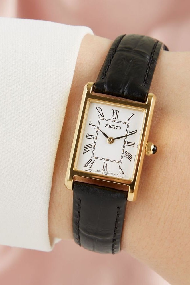 Seiko SWR054P1 Essentials Rectangular Gold-Tone Quartz Women's Watch - Image 1