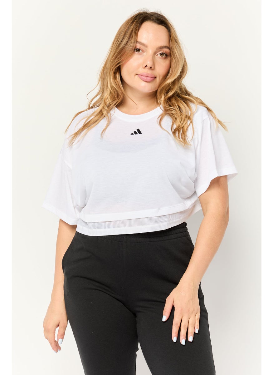 Adidas - Women Sportswear Fit Short Sleeve Training Crop Top, White - Image 1