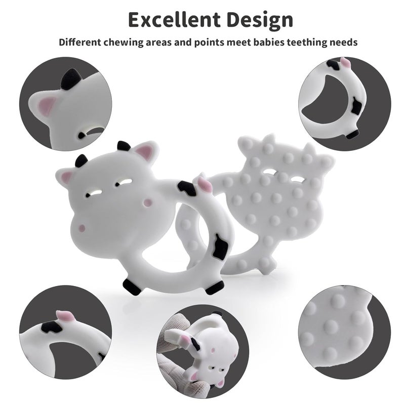 Vbglmya Baby Cow Teething Toy for 312 Months Soft Chewable Infant Teething Ring Cute Shape Design with Textured Surface EasytoHold  Easy Clean White - Image 3