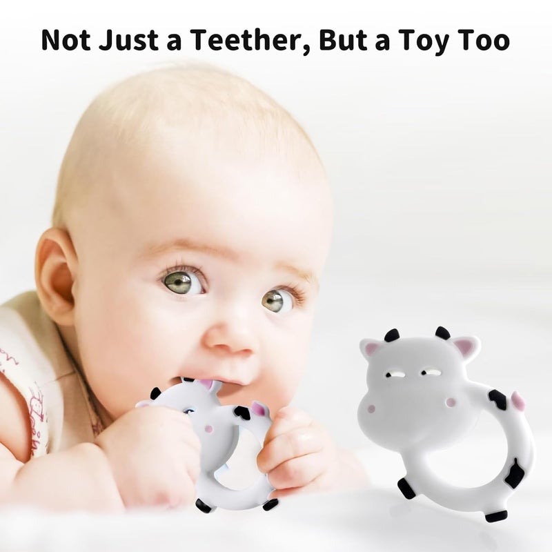 Vbglmya Baby Cow Teething Toy for 312 Months Soft Chewable Infant Teething Ring Cute Shape Design with Textured Surface EasytoHold  Easy Clean White - Image 5