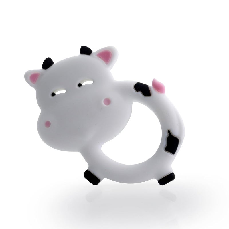 Vbglmya Baby Cow Teething Toy for 312 Months Soft Chewable Infant Teething Ring Cute Shape Design with Textured Surface EasytoHold  Easy Clean White - Image 1