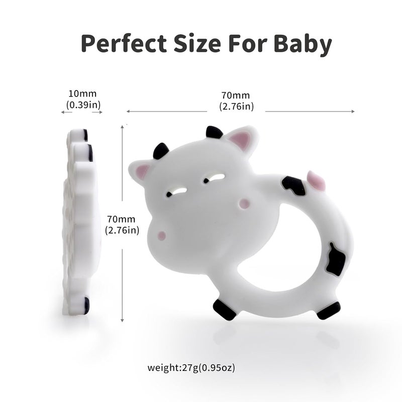 Vbglmya Baby Cow Teething Toy for 312 Months Soft Chewable Infant Teething Ring Cute Shape Design with Textured Surface EasytoHold  Easy Clean White - Image 2