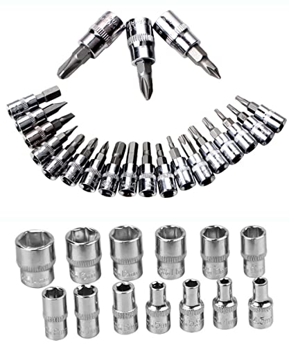 YWHWLX 46 Pieces 1/4 in. Drive Ratchet Socket Wrench Set with Quick-Release Ratchet,Includes Metric Bit Sockets and Extension Bar for Car Repair and Home Maintenance - Image 4