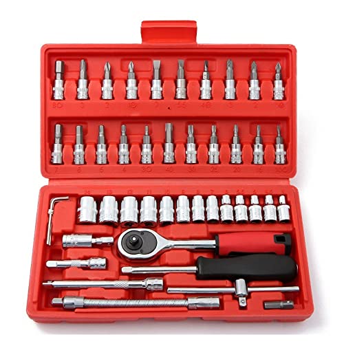 YWHWLX 46 Pieces 1/4 in. Drive Ratchet Socket Wrench Set with Quick-Release Ratchet,Includes Metric Bit Sockets and Extension Bar for Car Repair and Home Maintenance - Image 5