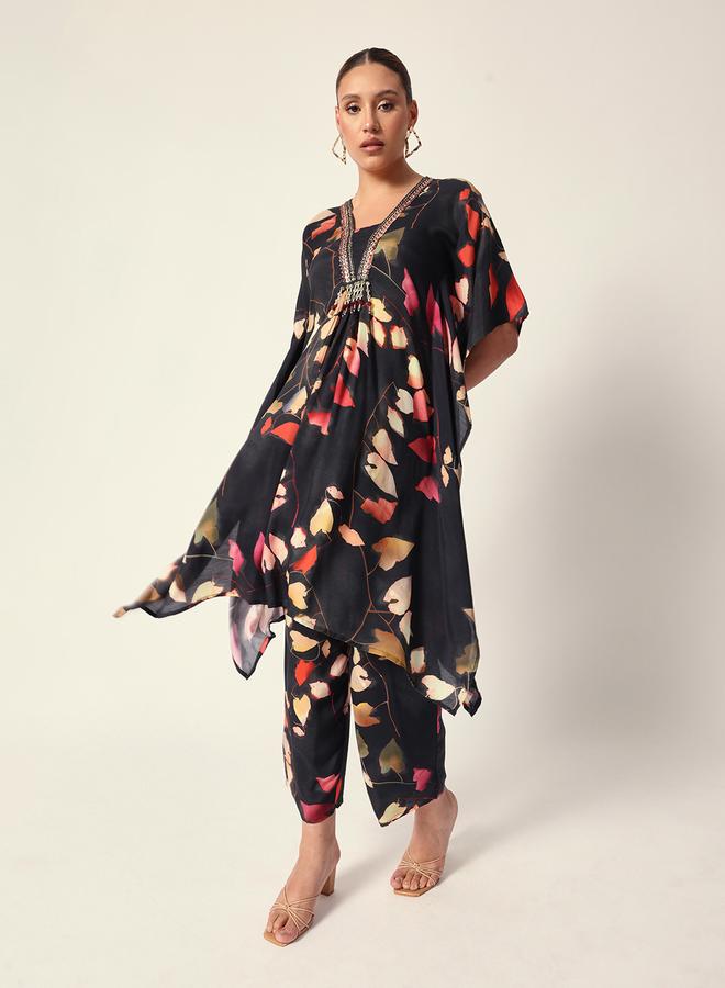 ISHIN Women's Black Muslin Textured Kaftan Full Palazzo Regular Fit Kurta Set - Image 5