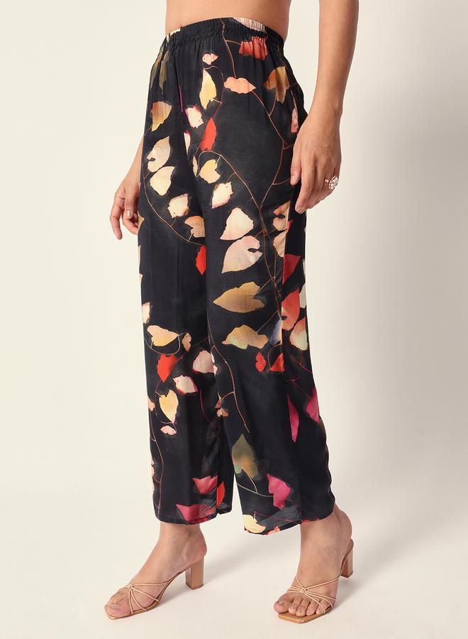 ISHIN Women's Black Muslin Textured Kaftan Full Palazzo Regular Fit Kurta Set - Image 3