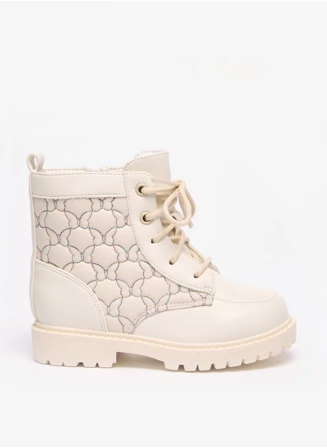 Flora Bella By Shoexpress Girls Butterfly Quilted High Cut Boots with Lace-Up Closure