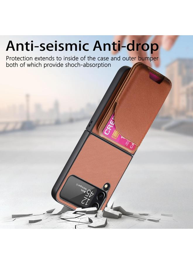 S-TOP Case For Samsung Galaxy Z Flip4 Twill Fabric Leather Skin Card Bag Magnetic Back Phone Case - Image 5