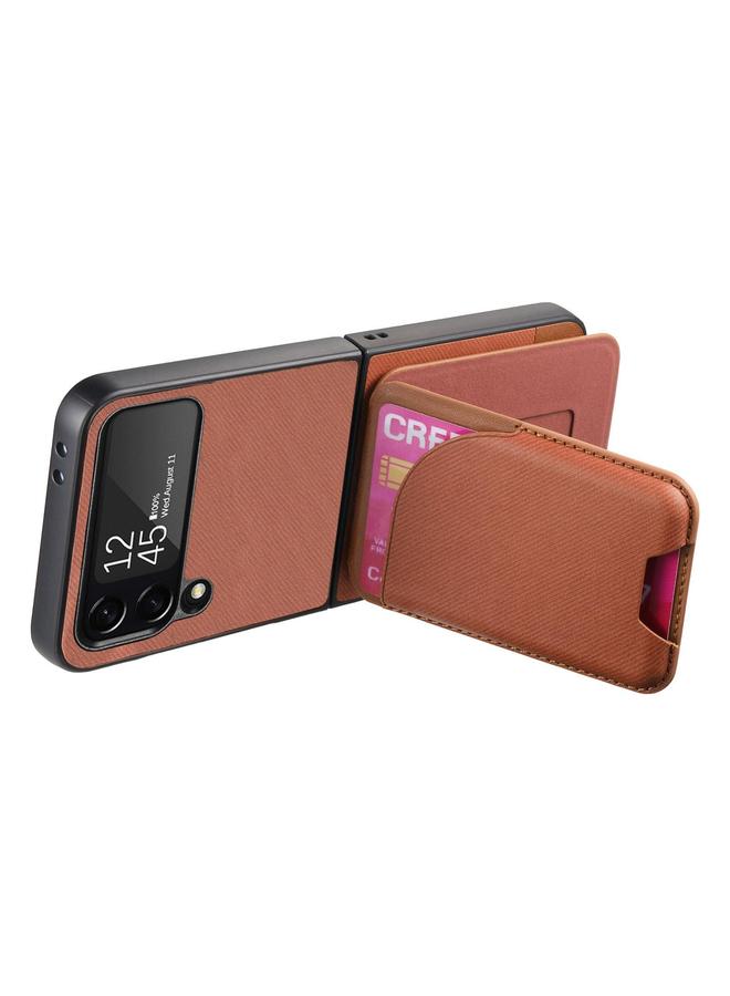 S-TOP Case For Samsung Galaxy Z Flip4 Twill Fabric Leather Skin Card Bag Magnetic Back Phone Case - Image 3