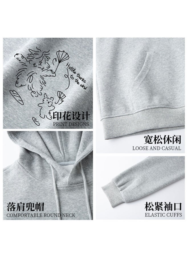 Hstyle Hooded Drawstring 2025 Spring/autumn Long-sleeve Top With Printed Casual Youthful Design Spring Women's Blouse - Image 5