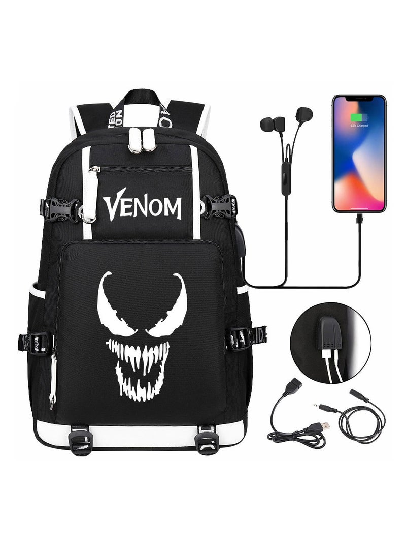 Venom USB printed leisure travel backpack
