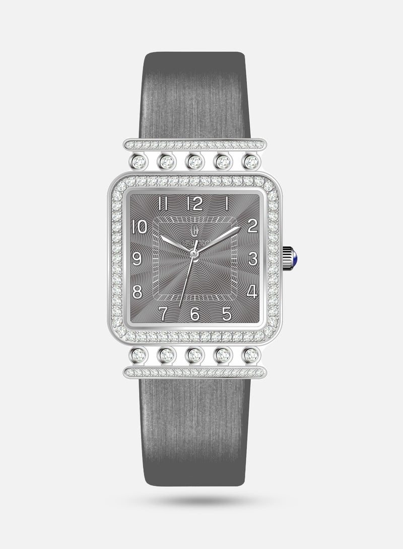 Women's Grey Leather Watch with Silver Crystals
