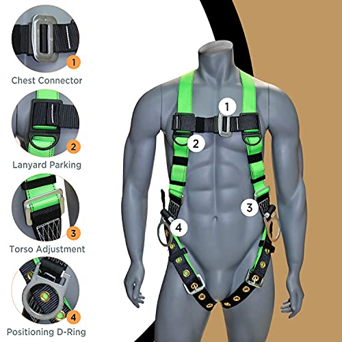 AFP Universal Full-Body Fall Protection Safety Harness w/ 3 D-Rings and Tongue Buckle Legs| Roofer, Construction, Scaffolding PPE (OSHA/ANSI Compliant) (Harness, 1 Pack) - Image 4