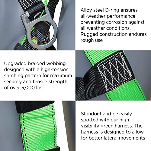 AFP Universal Full-Body Fall Protection Safety Harness w/ 3 D-Rings and Tongue Buckle Legs| Roofer, Construction, Scaffolding PPE (OSHA/ANSI Compliant) (Harness, 1 Pack) - Image 3