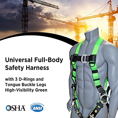 AFP Universal Full-Body Fall Protection Safety Harness w/ 3 D-Rings and Tongue Buckle Legs| Roofer, Construction, Scaffolding PPE (OSHA/ANSI Compliant) (Harness, 1 Pack) - Image 2