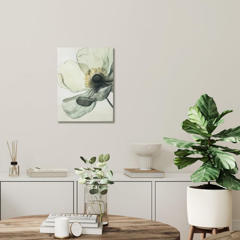 JolyWell Sage Green Wall Art, flower pictures wall decor, Minimalist Modern Gold Green Canvas Artwork Paintings, Boho aesthetic canvas wall art for bedroom Bathroom Living room Office Decorations,12"x16" - Image 3