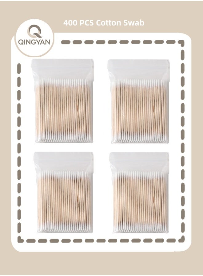QINGYAN 400 PCS Cotton Swab, For Eyebrow Beauty Make-Up, Nail Seam Dedicated Dirty Picking, Wood Handle Small Pointed Tip Head - Image 1