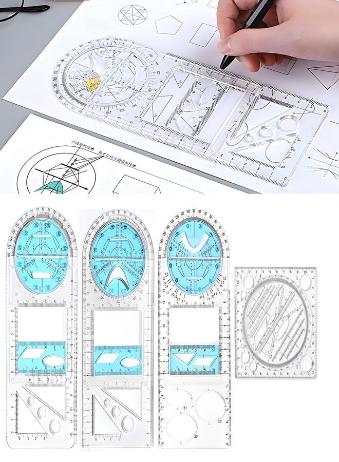 Zakrafo مسطرة هندسية متعددة الوظائف من زاكرافو، 4 قطع، مساطر قياس رياضية للرسم والفنون، مسطرة مترية، أداة رسم للوازم المكتبية المدرسية والبناء - Image 1