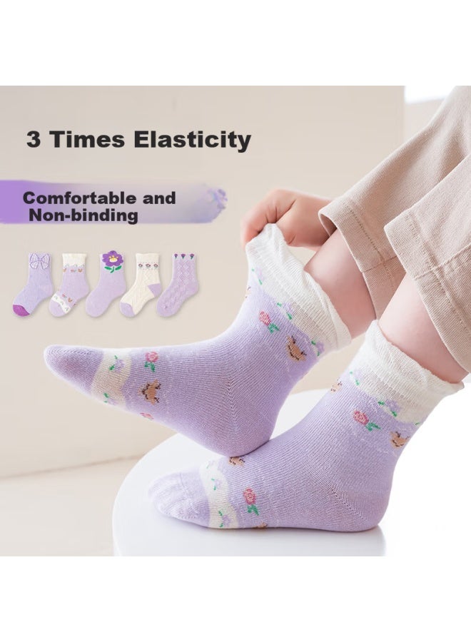 Yuzhaolin Children's Socks Solid Color 5 Pairs 24 Styles Sports Leisure Breathable Boneless Spring Autumn Winter Comfortable Cotton Socks - Image 4