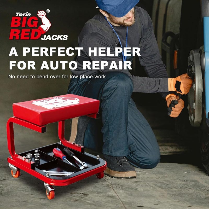 BIG RED Torin TR6300 Rolling Creeper Garage/Shop Seat: Padded Mechanic Stool with Tool Tray Large - Image 2