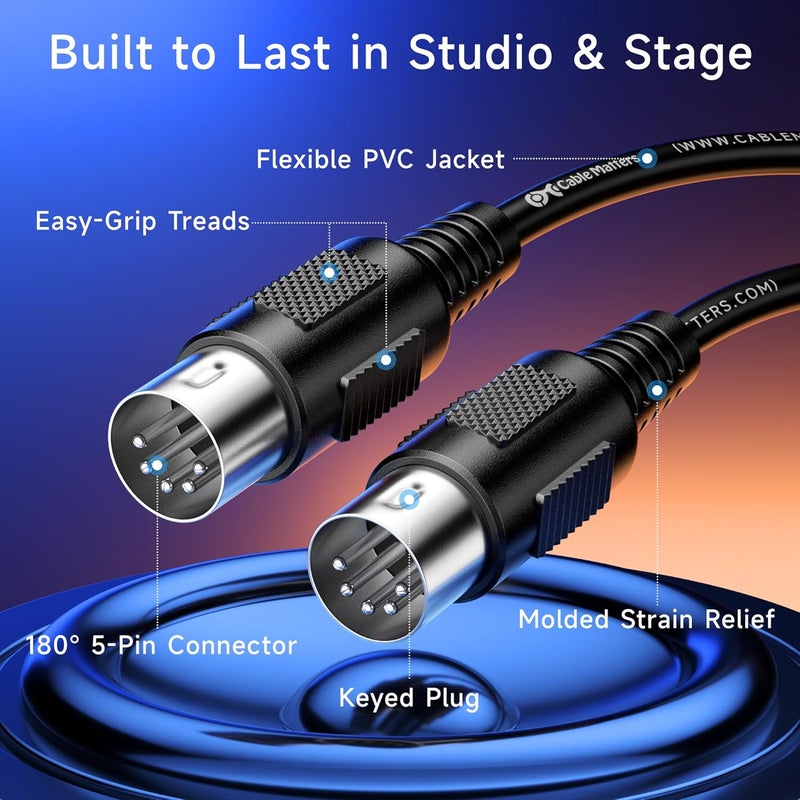 CableMatters 2-Pack 5 Pin DIN MIDI Cable, 5 Pin MIDI Cable - 6 Feet - Image 5