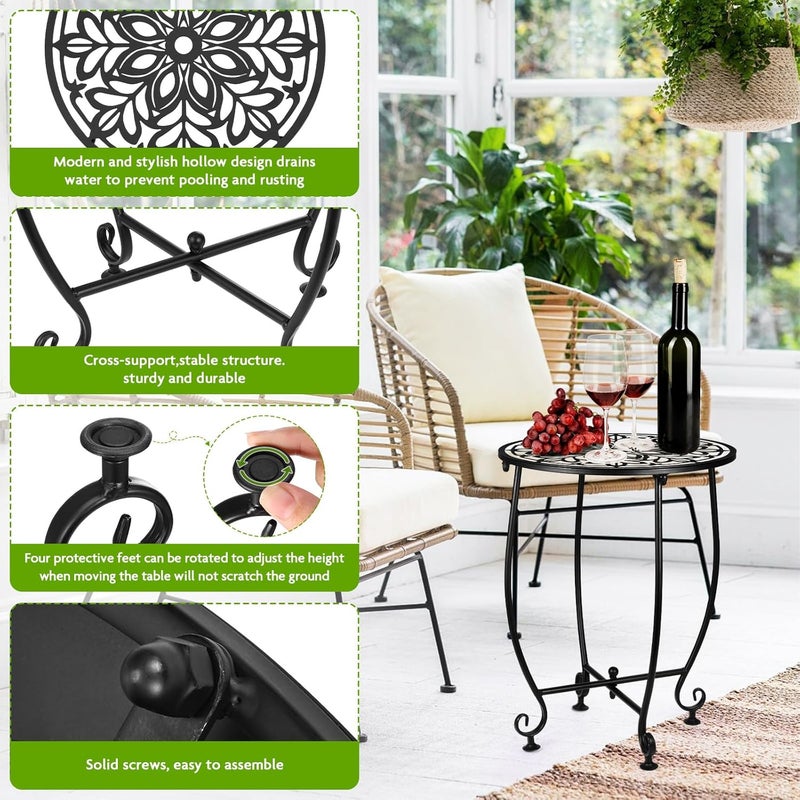 DARCKLE 2 Pack Outdoor Side Table for Small Spaces, 14 Inch Patio Side Table,Plant Stand,Round Metal End Table Anti-Rust Waterproof Accent Table for Patio,Yard Porch Balcony Garden - Image 4