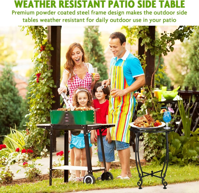 DARCKLE 2 Pack Outdoor Side Table for Small Spaces, 14 Inch Patio Side Table,Plant Stand,Round Metal End Table Anti-Rust Waterproof Accent Table for Patio,Yard Porch Balcony Garden - Image 5