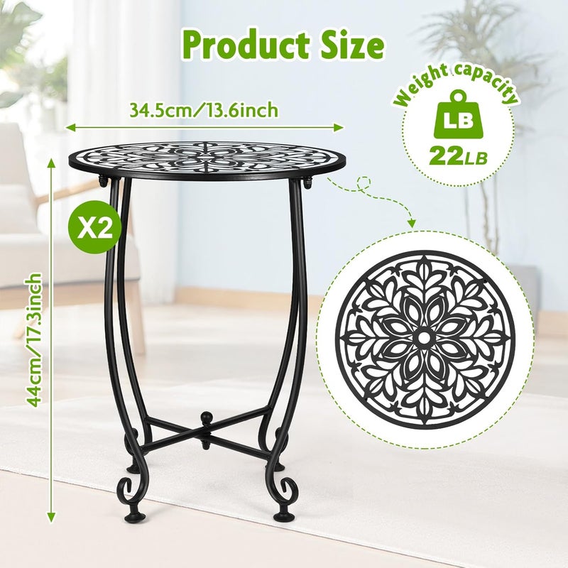 DARCKLE 2 Pack Outdoor Side Table for Small Spaces, 14 Inch Patio Side Table,Plant Stand,Round Metal End Table Anti-Rust Waterproof Accent Table for Patio,Yard Porch Balcony Garden - Image 3